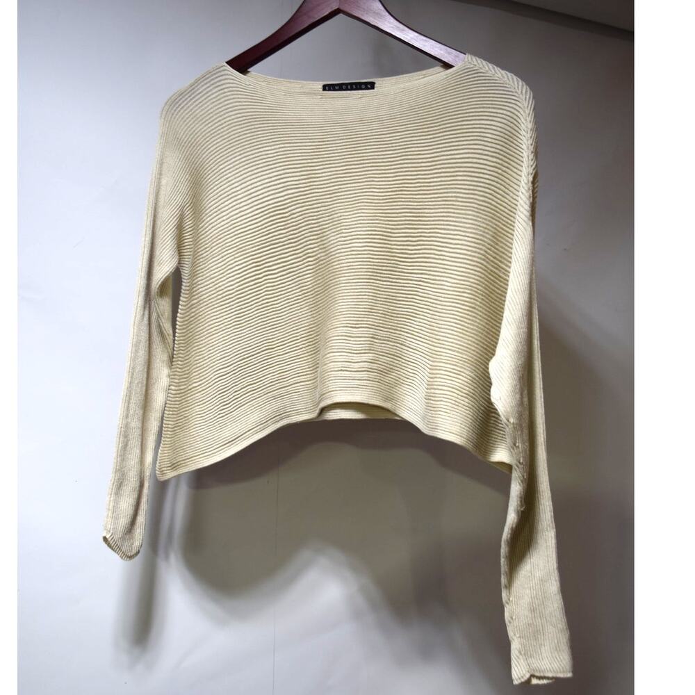 Elm Design Women’s Size 3 Cream Pima Cotton Ribbed Dolman Crop Sweater Large